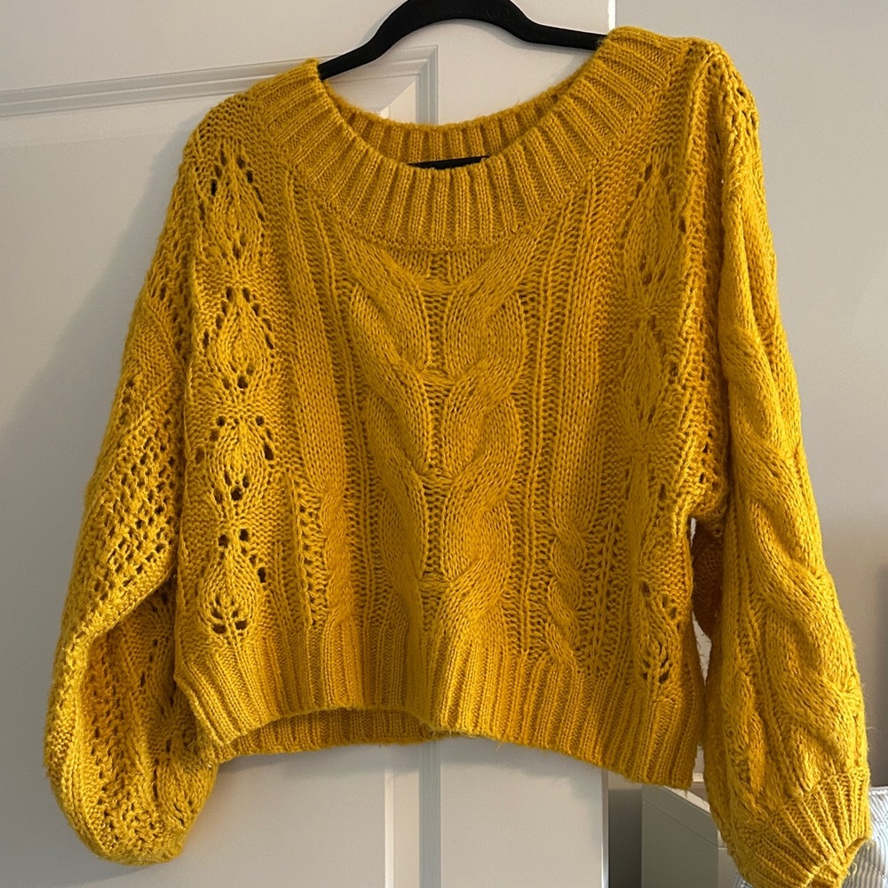 Mustard Seed Yellow Cable Knit Sweater